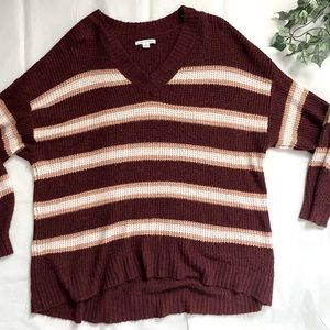 Dark red striped oversized sweater